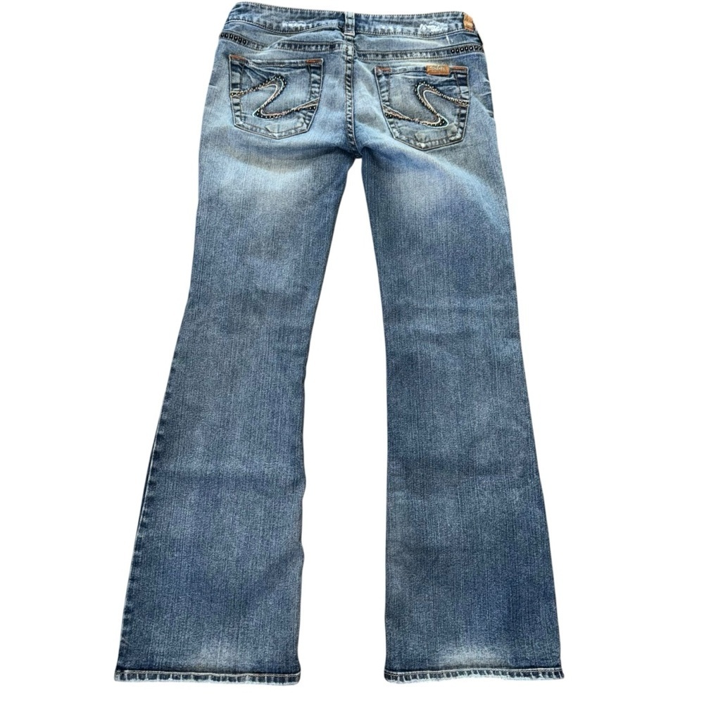 Vintage Y2K Silver Jeans Studded Pocket Low Rise Flare 29x32 Womens